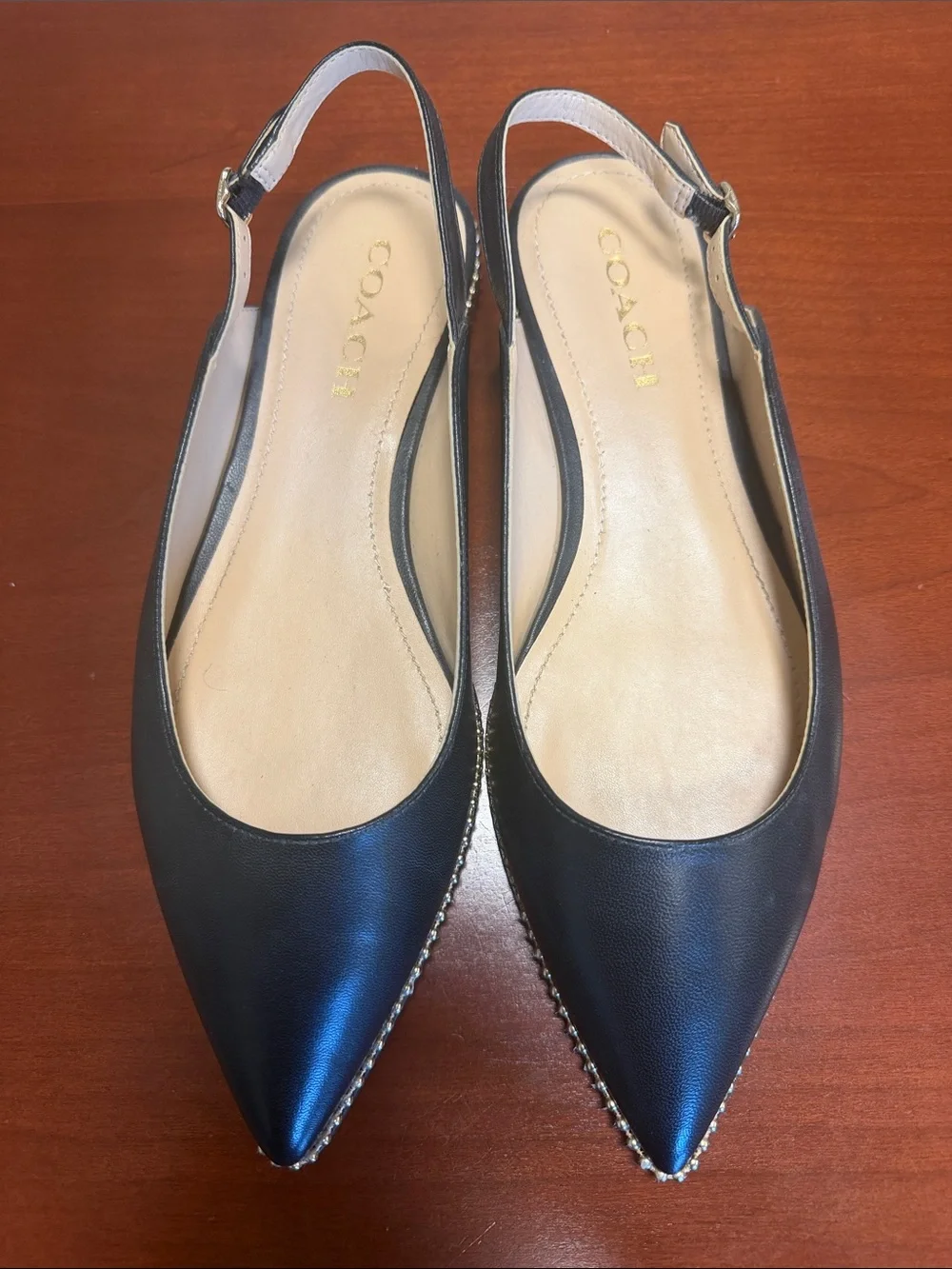 Coach Vae Slingback Flats with Stud Trim